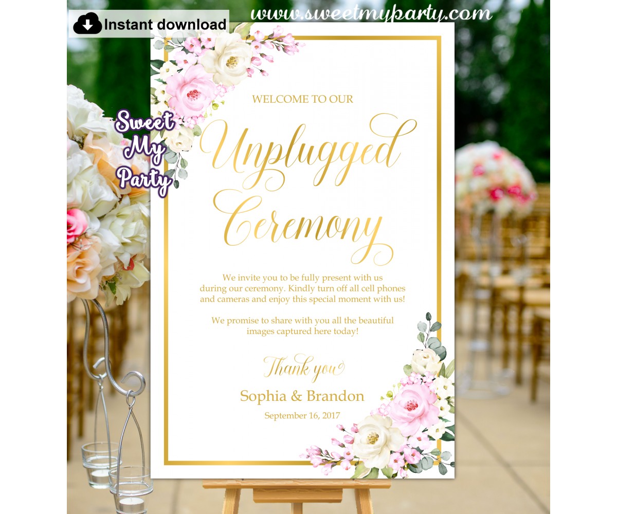 Cream pink unplugged cermony sign,Ivory pink unpluggd wedding sign,(135)
